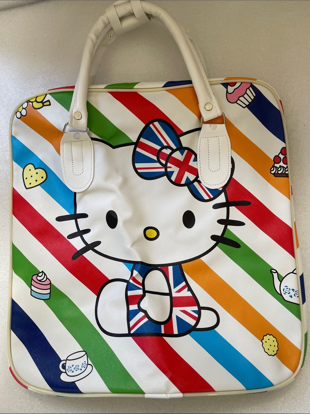 Hello Kitty Rainbow Stripe Tote with Union Jack Accents Large Tote